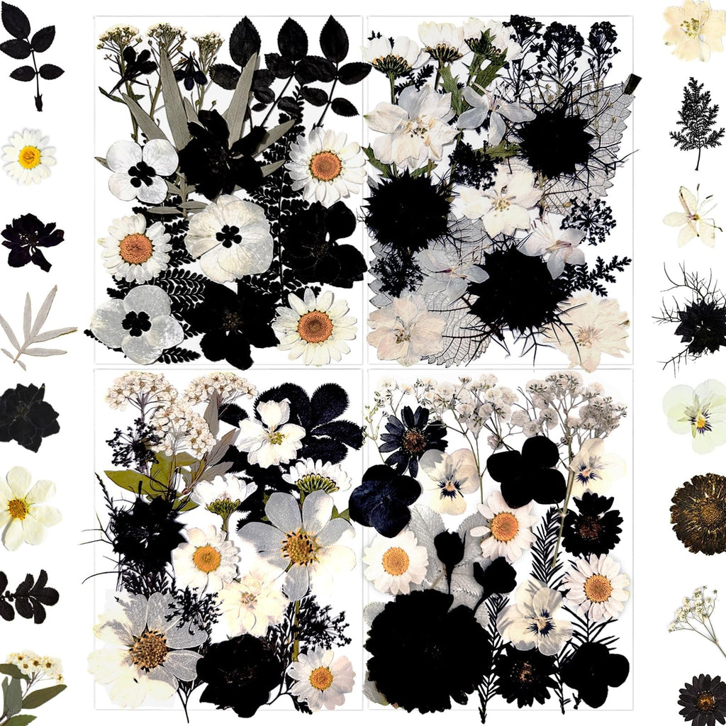 MIKIYA 90Pcs Black Pressed Dried Flowers for Resin Molds, Real Natural Bulk Dry Floral Leave for DIY Art Crafts, Epoxy Jewelry, 