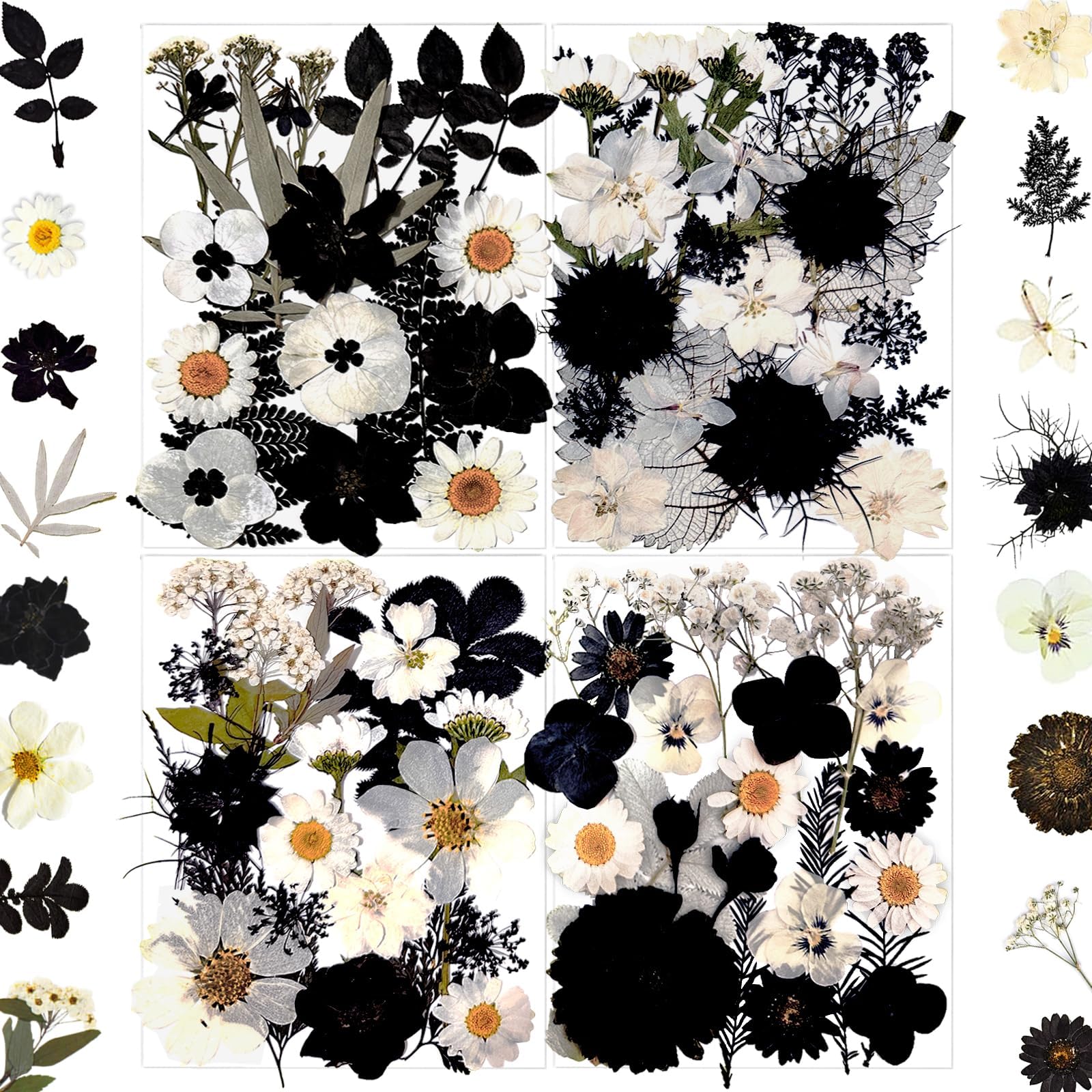 MIKIYA 90Pcs Black Pressed Dried Flowers for Resin Molds, Real Natural Bulk Dry Floral Leave for DIY Art Crafts, Epoxy Jewelry, 