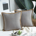 Phantoscope Pack Of 2 Farmhouse Throw Decorative Pillow Cover Burlap Linen Trimmed Tailored Edges Grey 26 X 26 Inches, 65 X 65 C