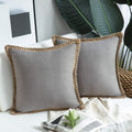 Phantoscope Pack Of 2 Farmhouse Decorative Solid Throw Decorative Pillow Cover Burlap Linen Trimmed Tailored Edges Pillowcase, G