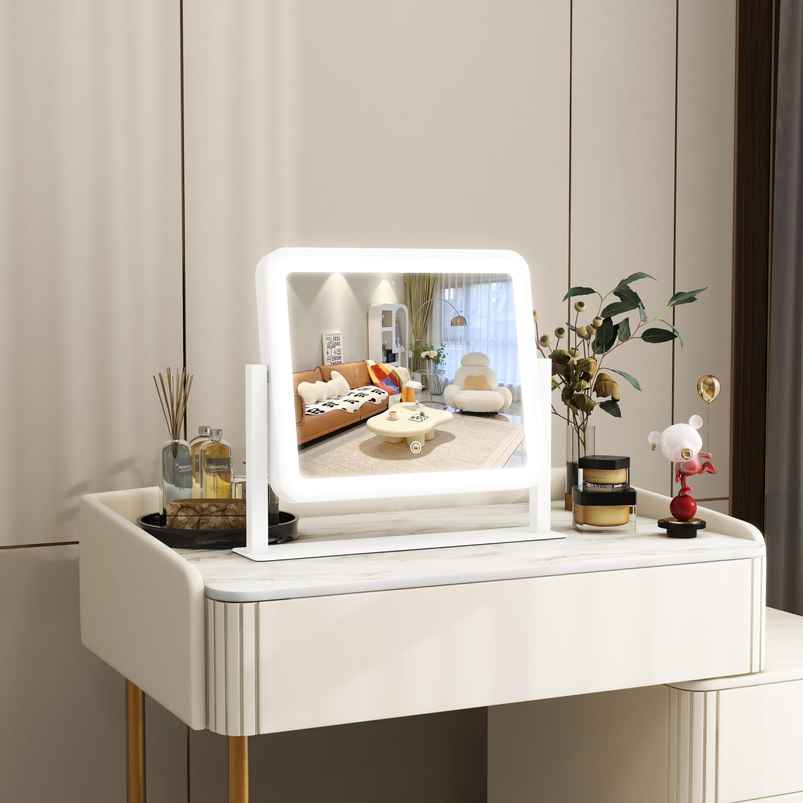 Rolove Vanity Mirror With Lights, 14'  12' Led Makeup Mirror, Lighted Makeup Mirror With Lights, Smart Touch Control 3 Colors