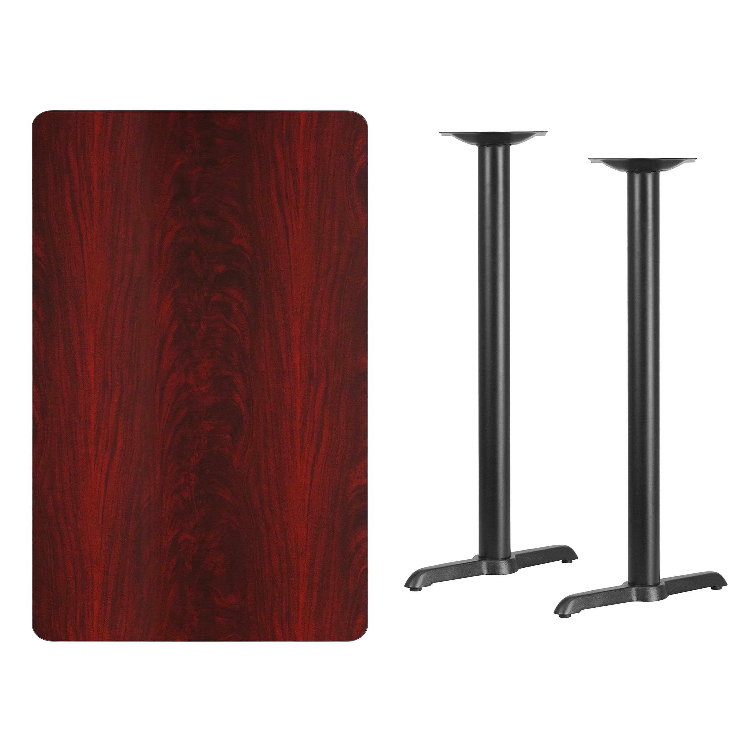 Flash Furniture 30'' x 48'' Rectangular Mahogany Laminate Table Top with 5'' x 22'' Bar Height Table Bases