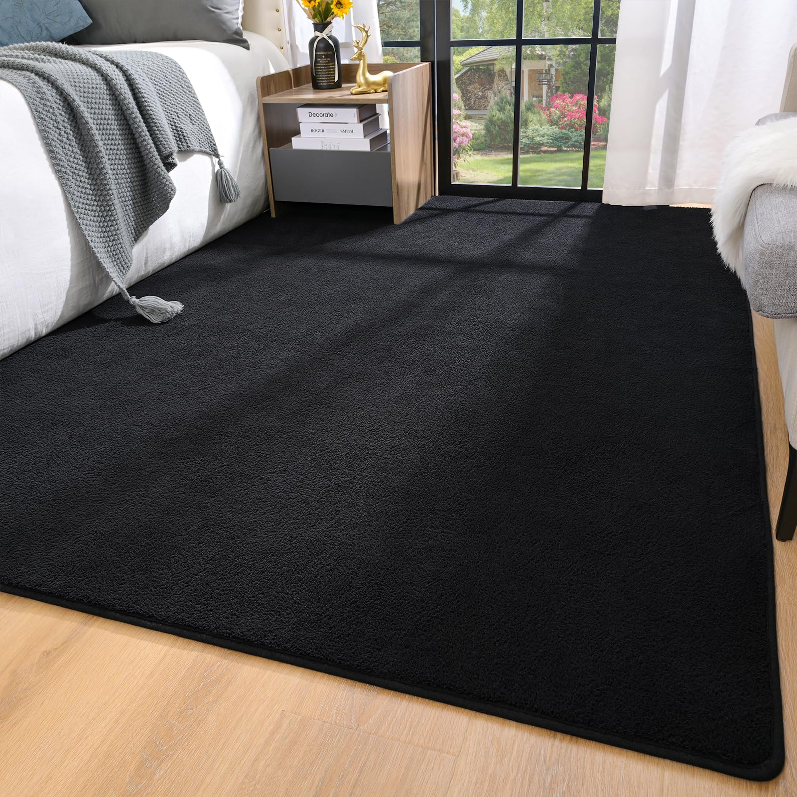 Zedrew Black Area Rugs for Bedroom Living Room, 4x6 Feet Indoor Memory Foam Rug, Modern Washable Rugs for Kids Boys Girls Room, 