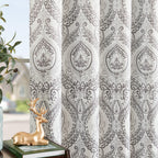 Jinchan 100% Blackout Curtains 90 Inch Length 2 Panels Grey Damask Medallion Window Curtains For Bedroom Grommet Thermal Insulated Drapes For Living Room Vintage Luxury Window Treatments Set