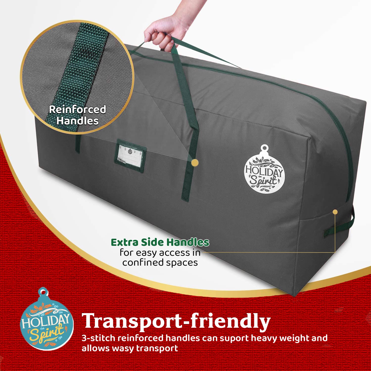 Holiday Spirit Christmas Tree Bags Storage 9 Ft - Heavy-Duty Tree Bag With Durable Reinforced Handles & Zipper, Waterproof Stora