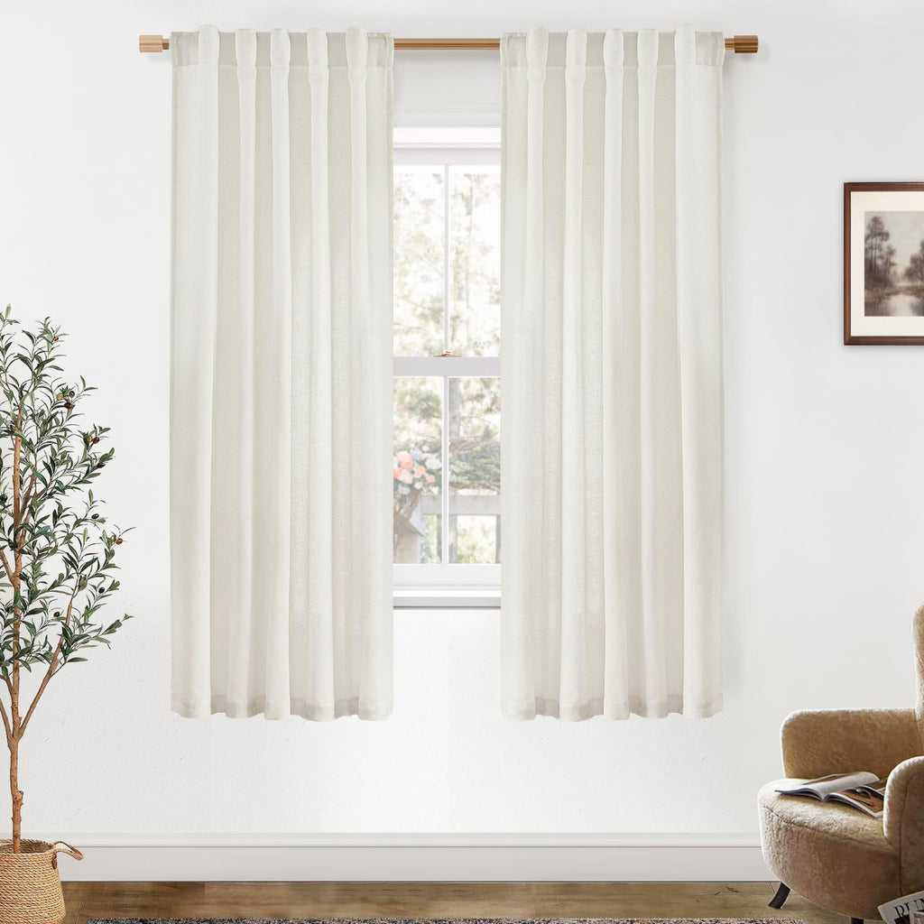 PANELSBURG 68 Inch Curtains,Light Filtering Linen Boho Semi Sheer Curtains 68 Inches Long for Bedroom Living Room 2 Panels Set,C