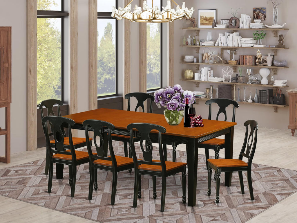 East West Furniture QUKE9-BCH-W 9 Piece Dining Room Furniture Set Includes a Rectangle Kitchen Table with Butterfly Leaf and 8 Dining Chairs, 40x78 Inch, Black & Cherry