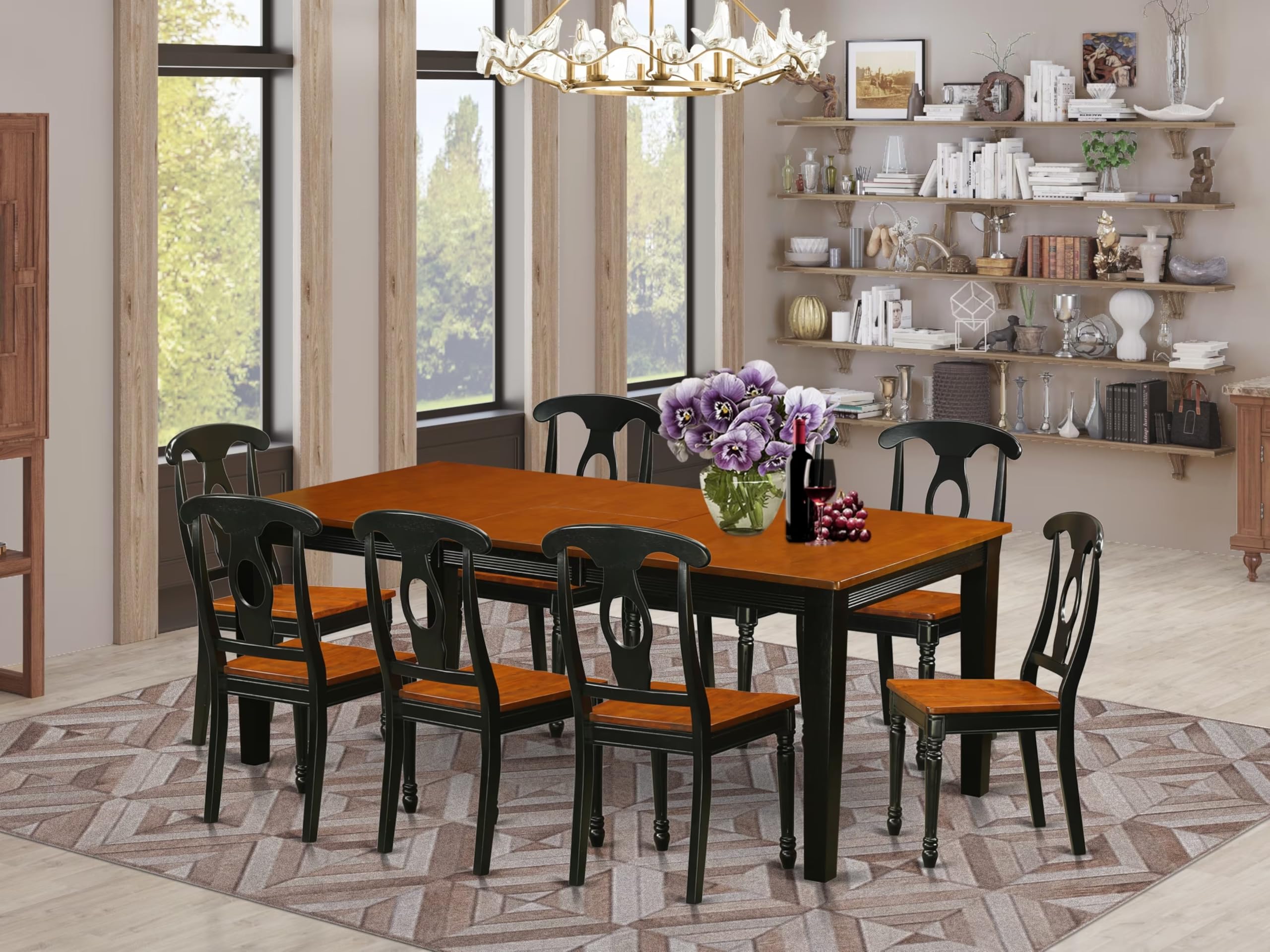 East West Furniture QUKE9-BCH-W 9 Piece Dining Room Furniture Set Includes a Rectangle Kitchen Table with Butterfly Leaf and 8 Dining Chairs, 40x78 Inch, Black & Cherry