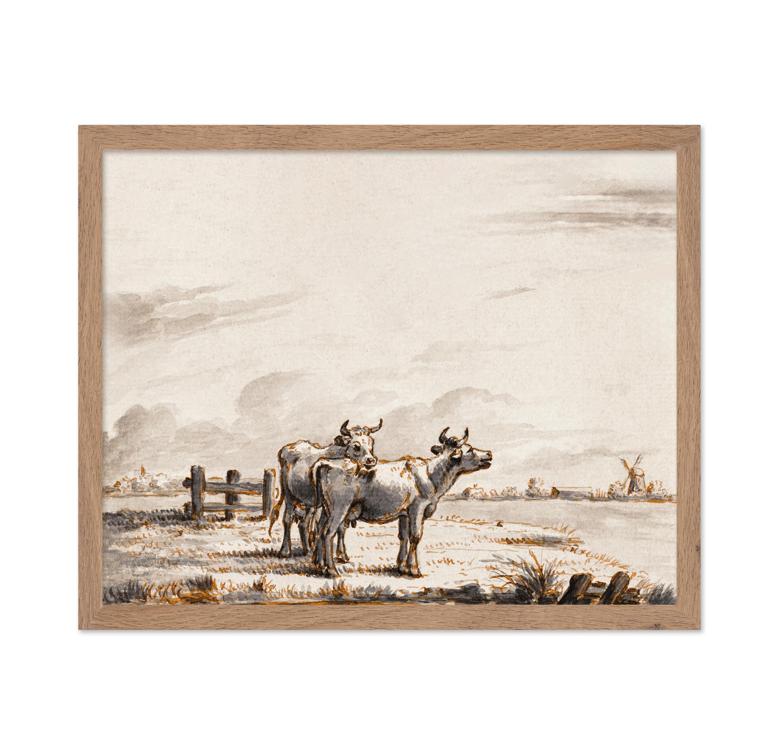 Poster Master Vintage Two Cows In Pasture Poster - Retro Cows Print - Cattle Art - Livestock Art - Drawing Art - Farmhouse Art -