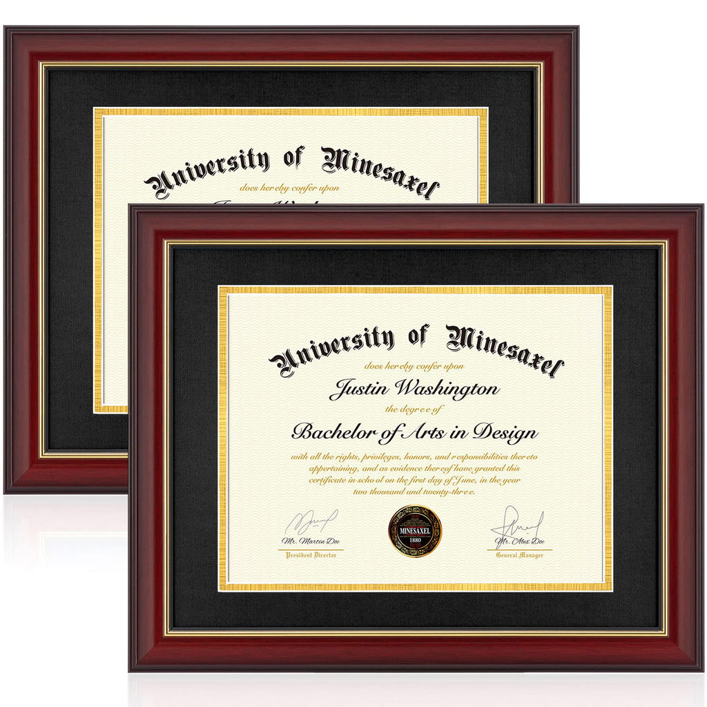 Minesaxel 11x14 Diploma Frame with 8.5 x 11 Opening Black Mat, Display 8.5x11 Degree Certificate Document, Wall Mount or Tableto