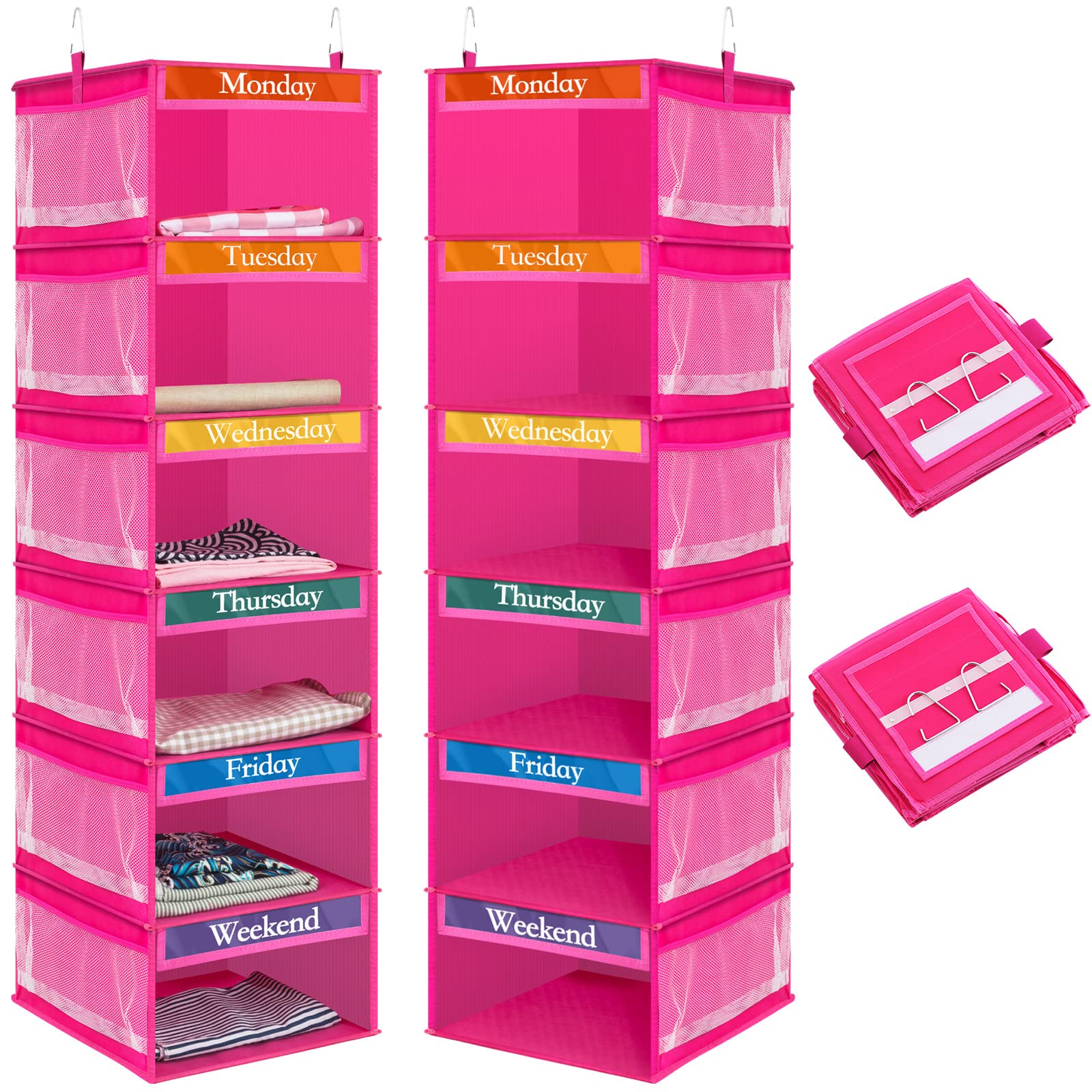 Amylove 2 Pack 6 Weekly Shelf Hanging Closet Organizer Kids Closet Organizer Clothes Storage Organizer for Kids Days of The Week