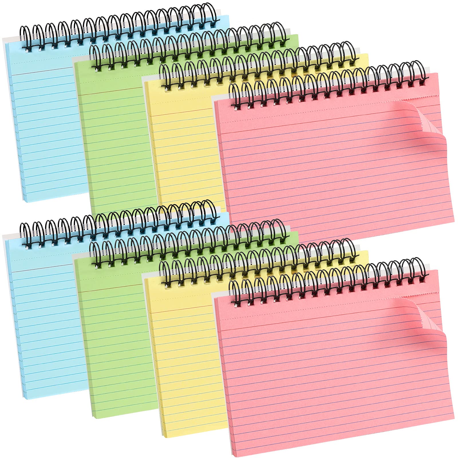 Koogel 400 Pieces Multicolor Index Cards, 4X6 Inches Ruled Index Cards Sprial Note Taking Paper In Multiple Colors For School, L