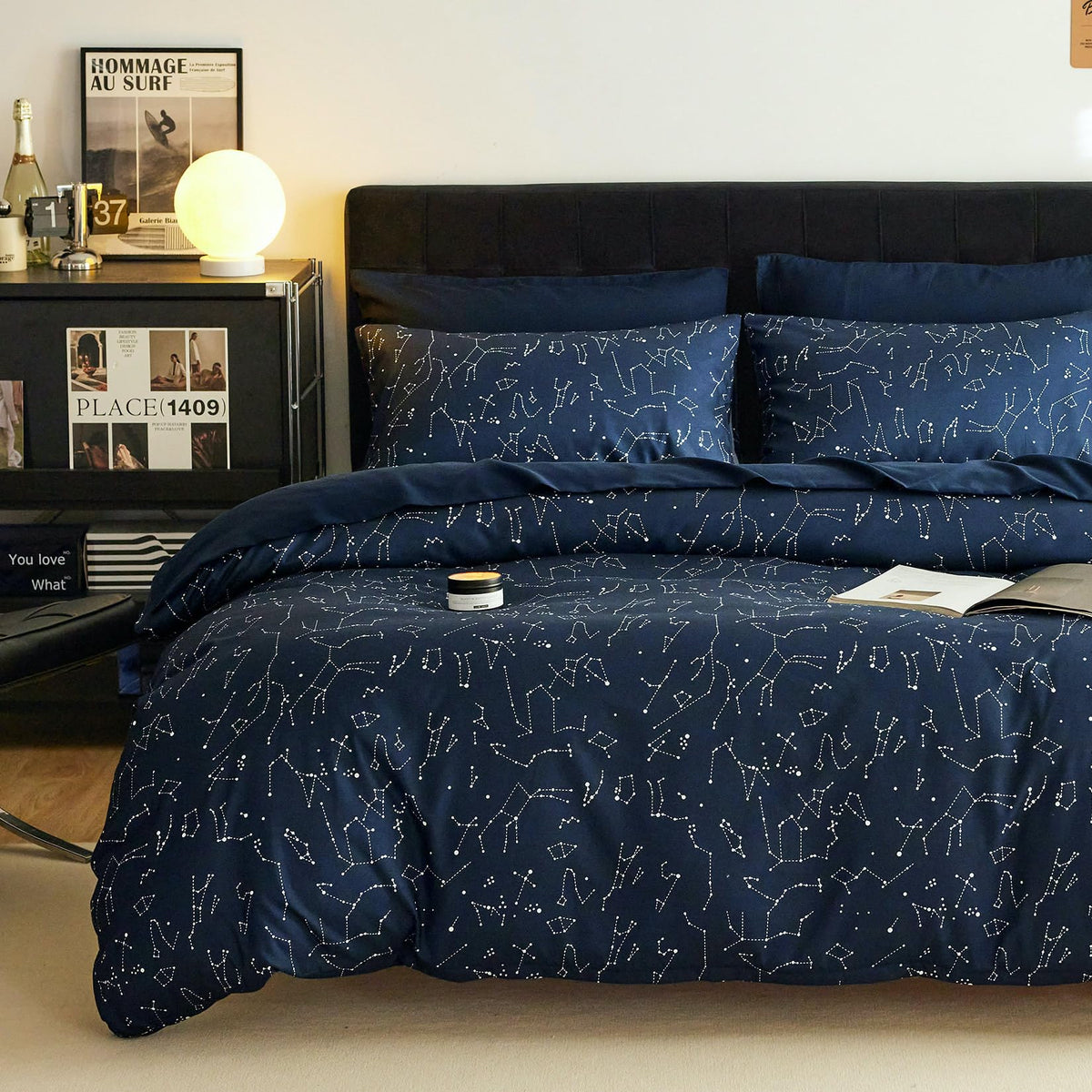Wake In Cloud - Navy Comforter Set Full, 3 Pieces Lightweight Dorm Bedding For Teens Kids College Boys, Dark Blue And White Neut