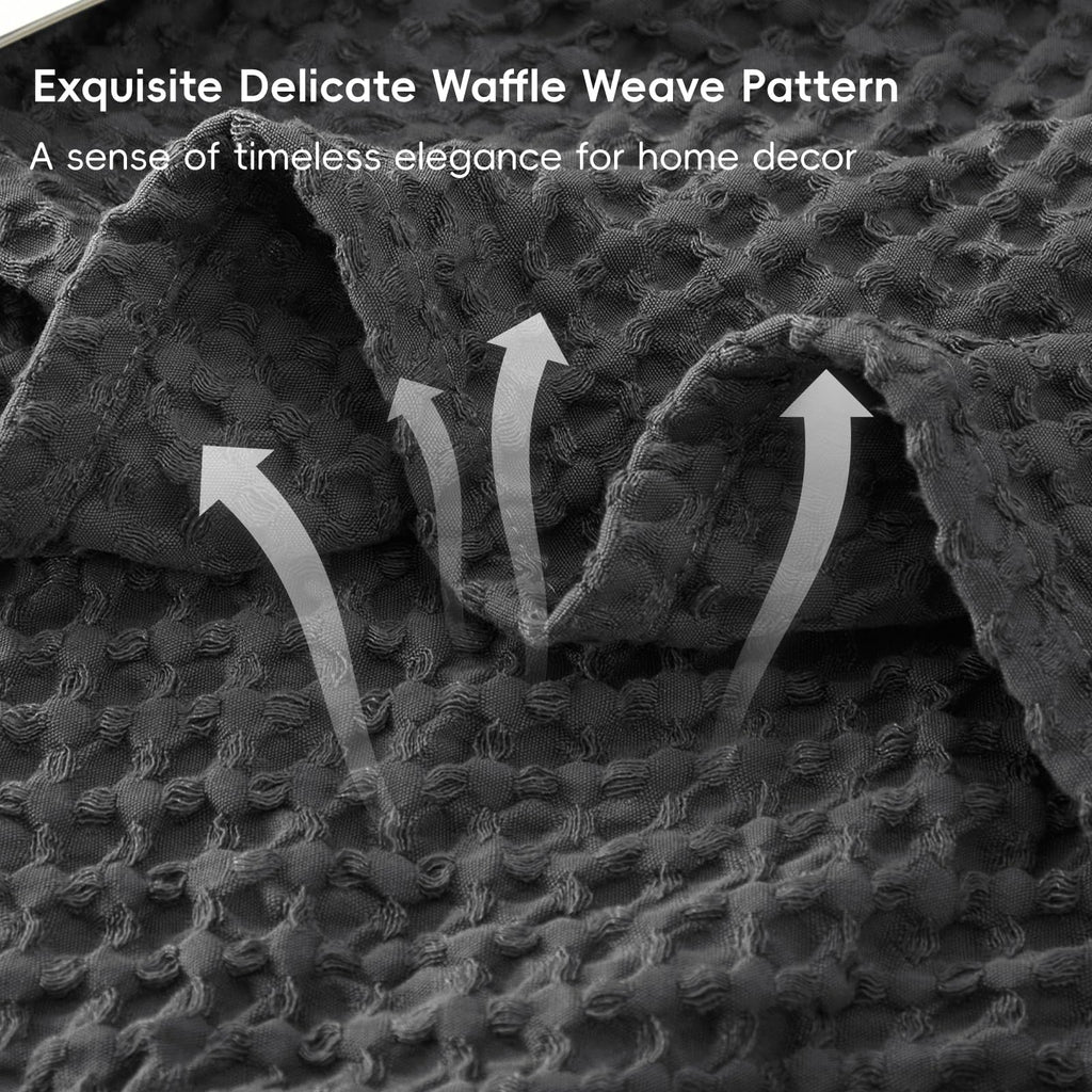 Phf Ultra Soft Waffle Weave Blanket Twin Size 66'X 90'- Washed Lightweight Breathable Breathable Cozy Woven Blanket - Great For Couch Bed Sofa Home Car - Black