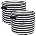 DII Cabana Stripe Laundry Collection, Waterproof Hamper, Medium Round, 12x9.5, Black, 2 Piece