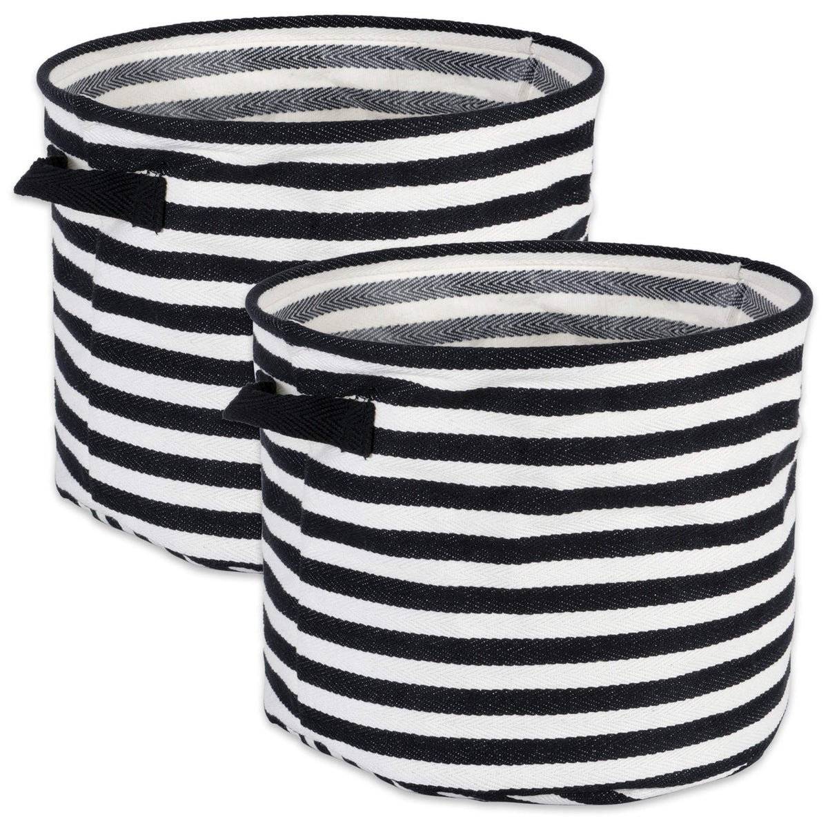 DII Cabana Stripe Laundry Collection, Waterproof Hamper, Medium Round, 12x9.5, Black, 2 Piece
