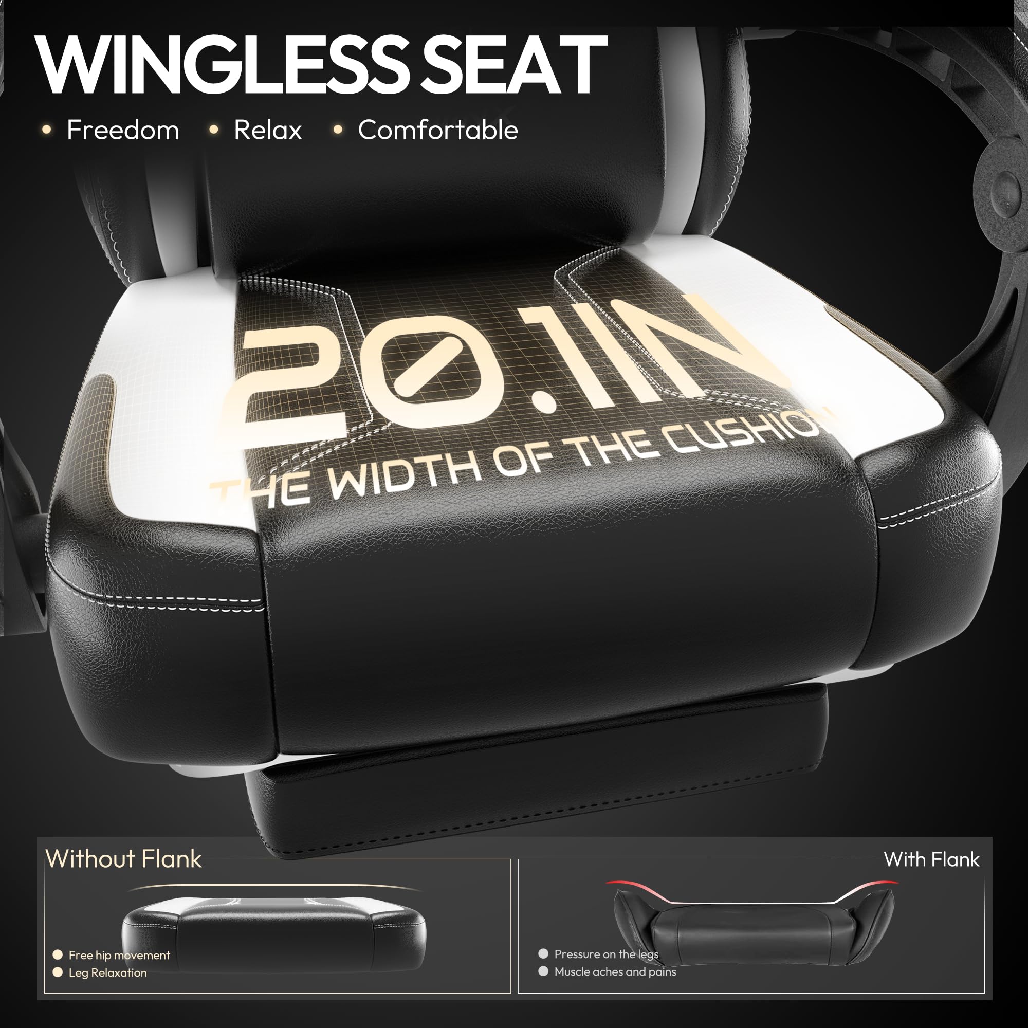 Dowinx Gaming Chair With Pocket Spring Cushion For Adults, Ergonomic Computer Chair With Footrest And Massage Lumbar Support, High Back Leather Game Chair For Office, Gaming, 300Lbs, White