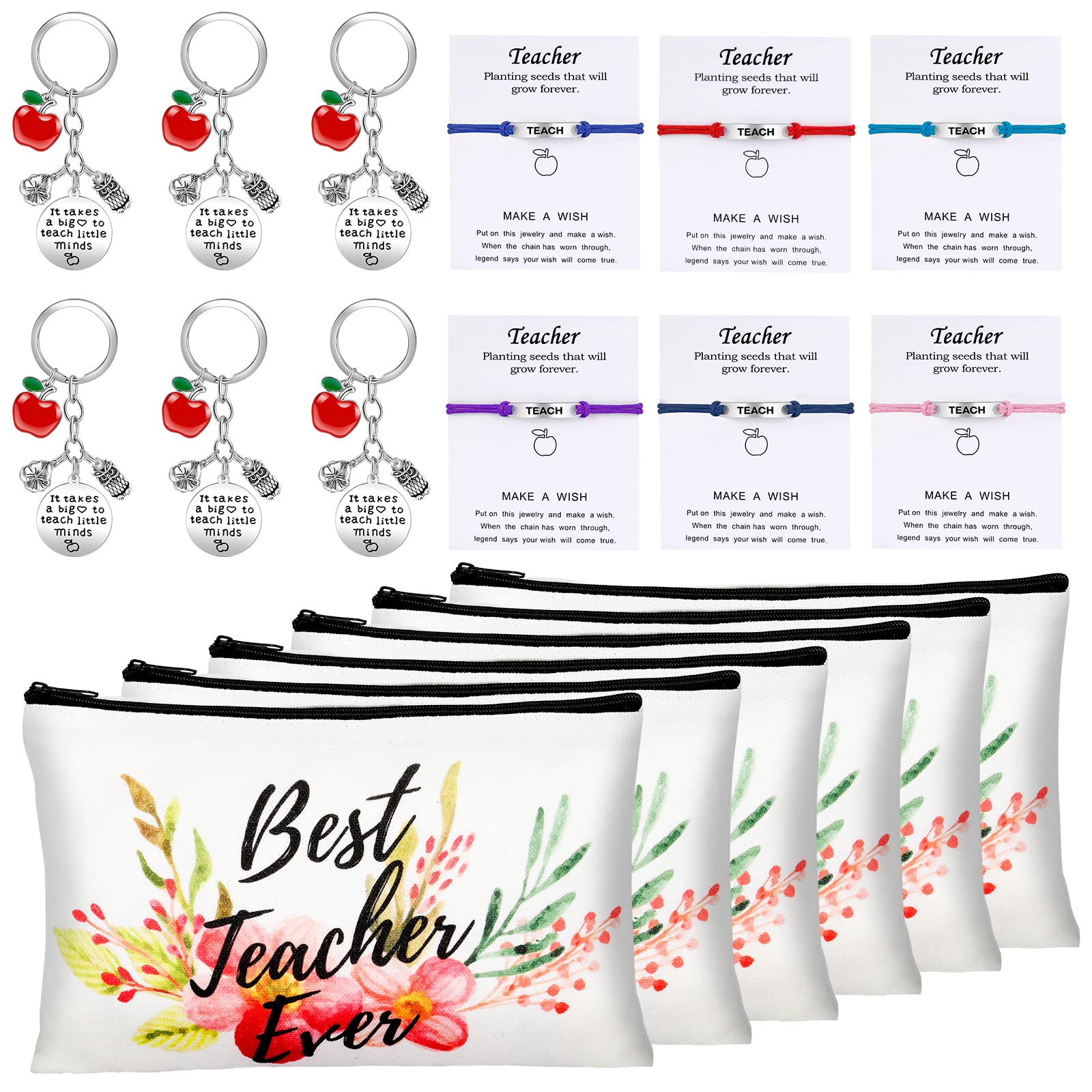 Teacher Appreciation Gift Set With Cosmetic Bags, Keychains, Bracelets And Blessing Cards