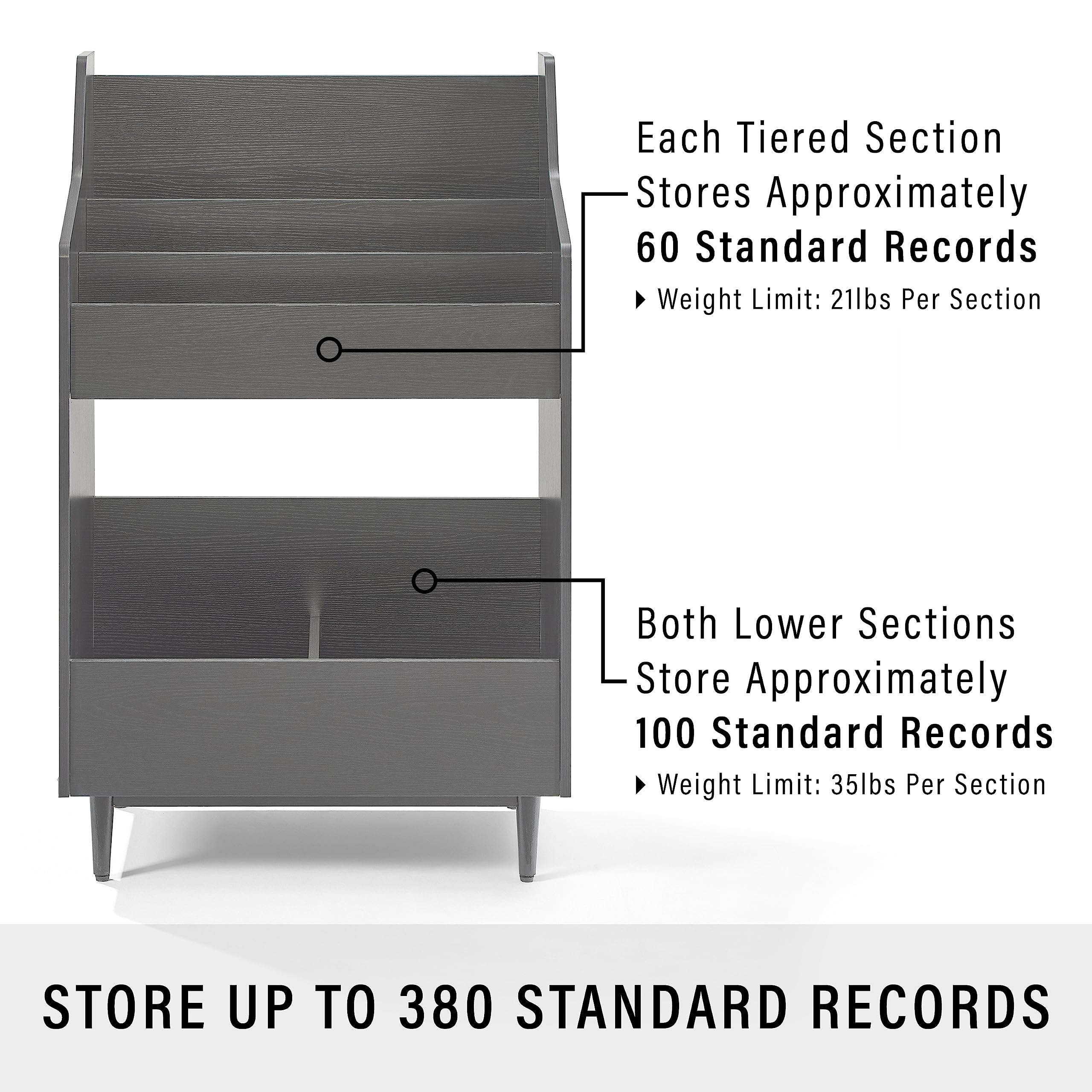 Crosley Furniture Liam Vinyl Record Storage Stand, Tiered Storage Shelves for Records, Black