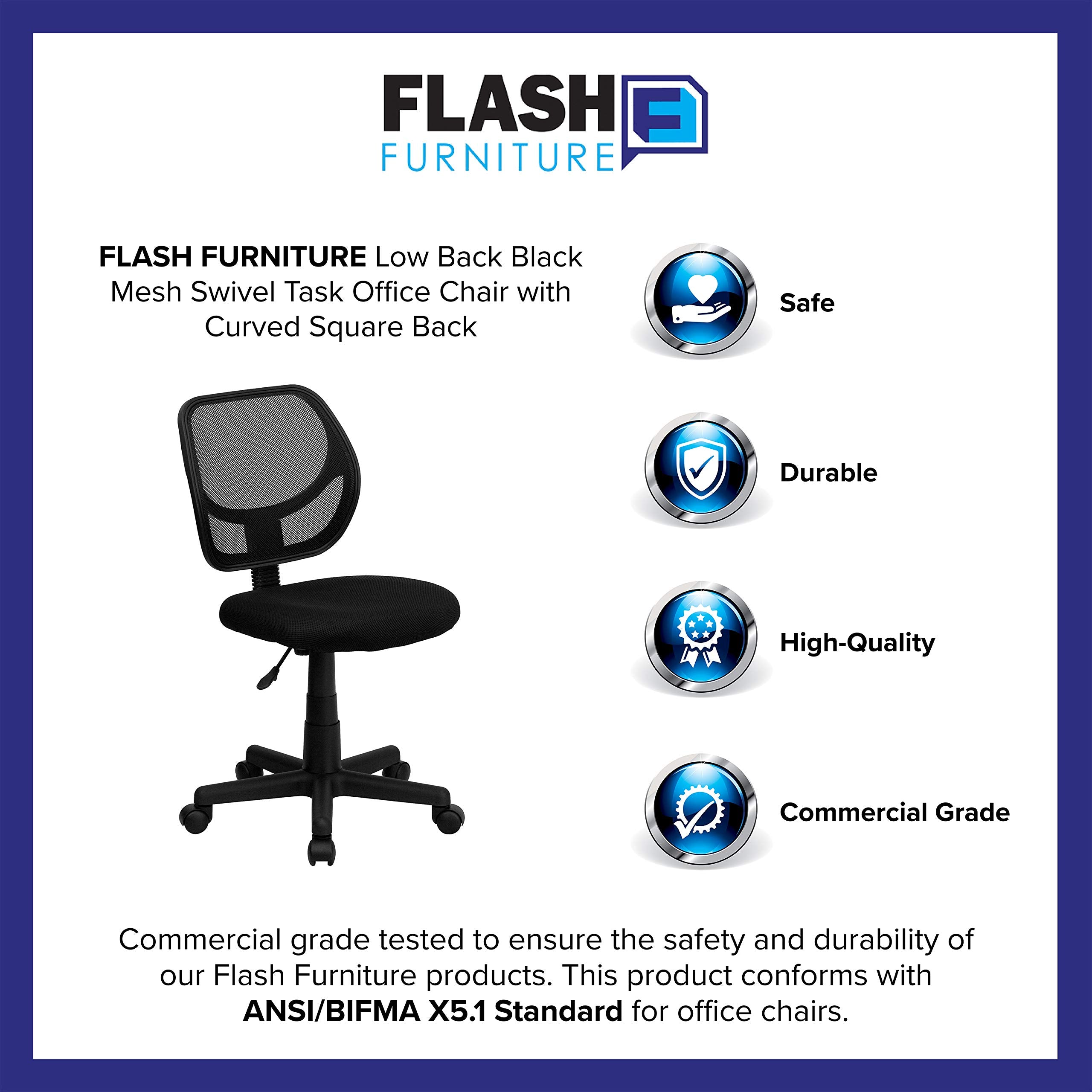 Flash Furniture Neri Low Back Black Mesh Swivel Task Office Chair with Curved Square Back