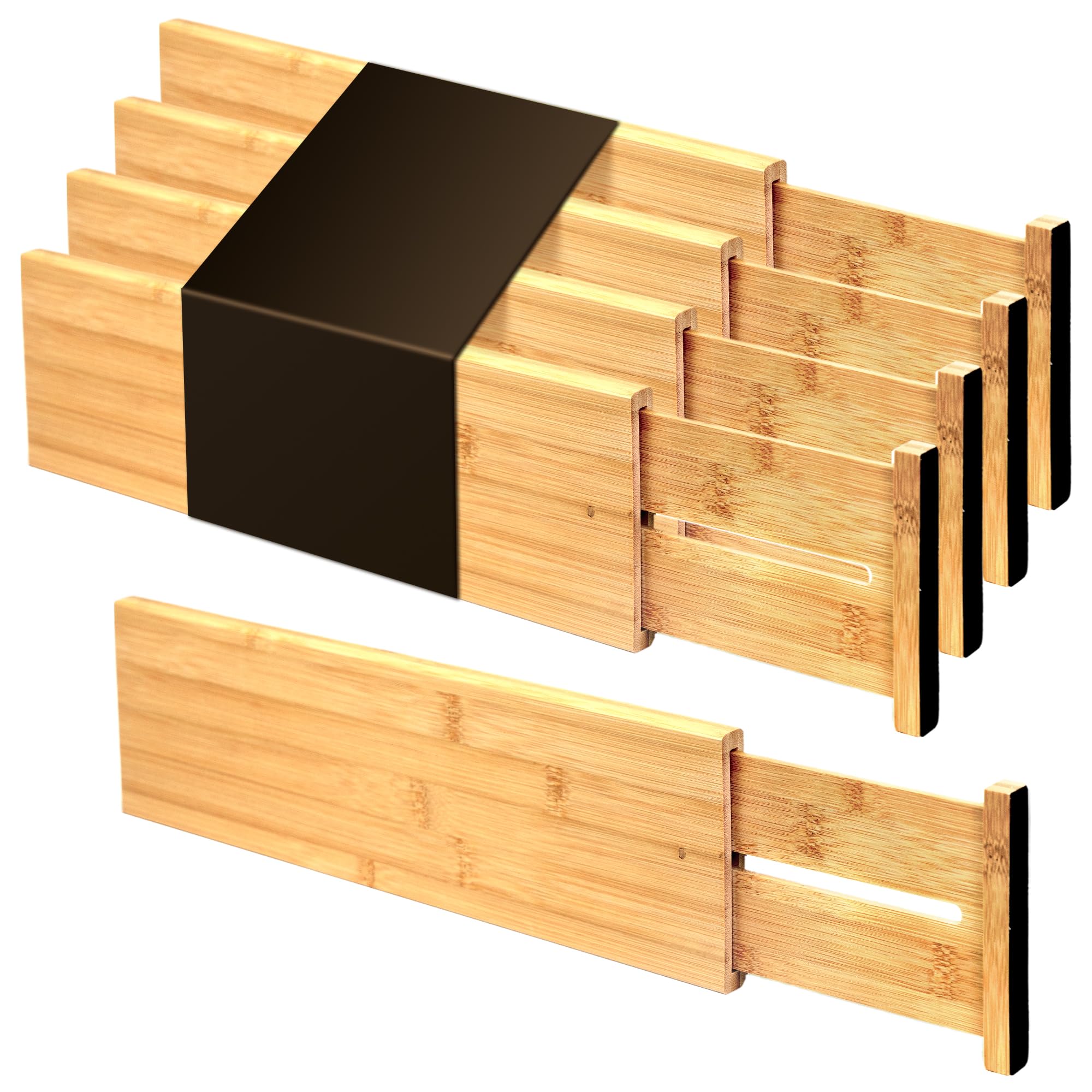 Utoplike Bamboo Drawer Dividers Large, 4 High Adjustable Kitchen Drawer Organizers for Clothing, Spring Loaded, Works in Bathr