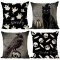 Yeeju Set Of 4 Halloween Pillow Covers 24X24 Inch Spooky Skull Ghost Decor Throw Pillow Covers Black Cat Crow Halloween Cushion