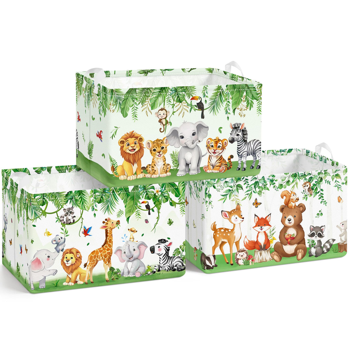 Clastyle Kid Storage Basket Set of 3 Animals Foldable Closet Organizer Bin