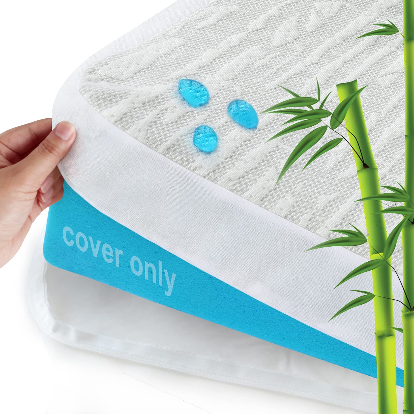 Mattress Topper Cover Protector Queen Size 3 Inch, 100% Waterproof Viscose Made From Bamboo Cooling Mattress Topper Encasement Z