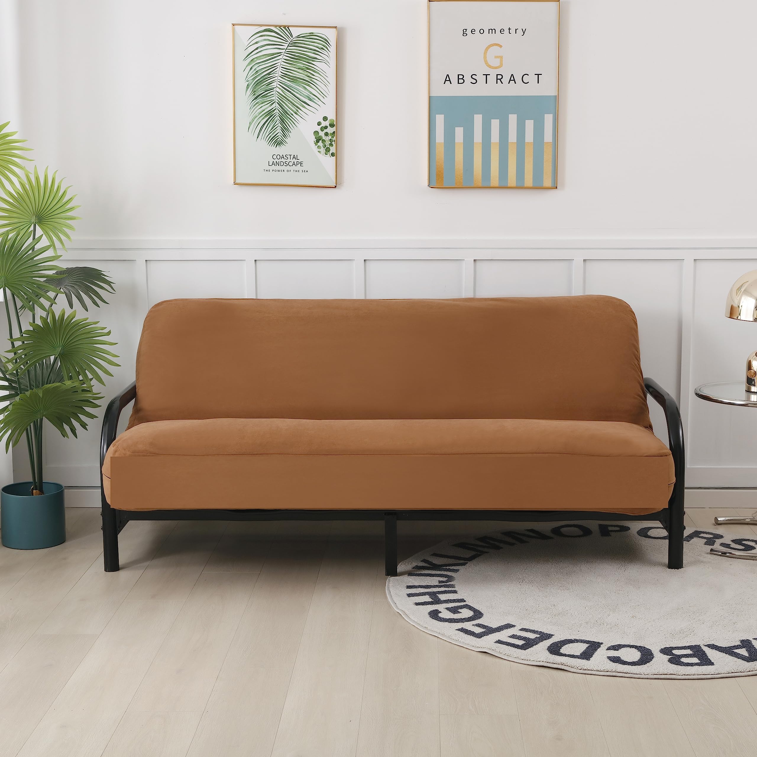 Octorose Twin Size 39X75X8Inch Caramel 3 Side Zipper Classic Soft Micro Suede Futon Cover Sofa Day Bed Mattress Cover Couch Prot