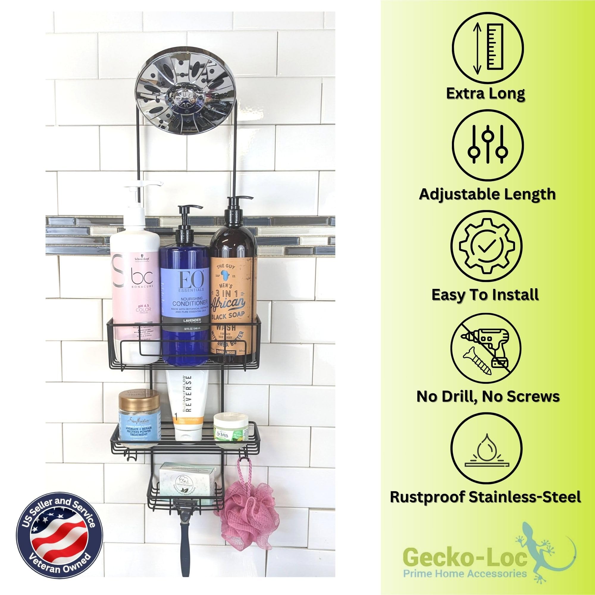 Gecko-Loc EXT Hanging Shower Organizer Bronze Stainless Steel