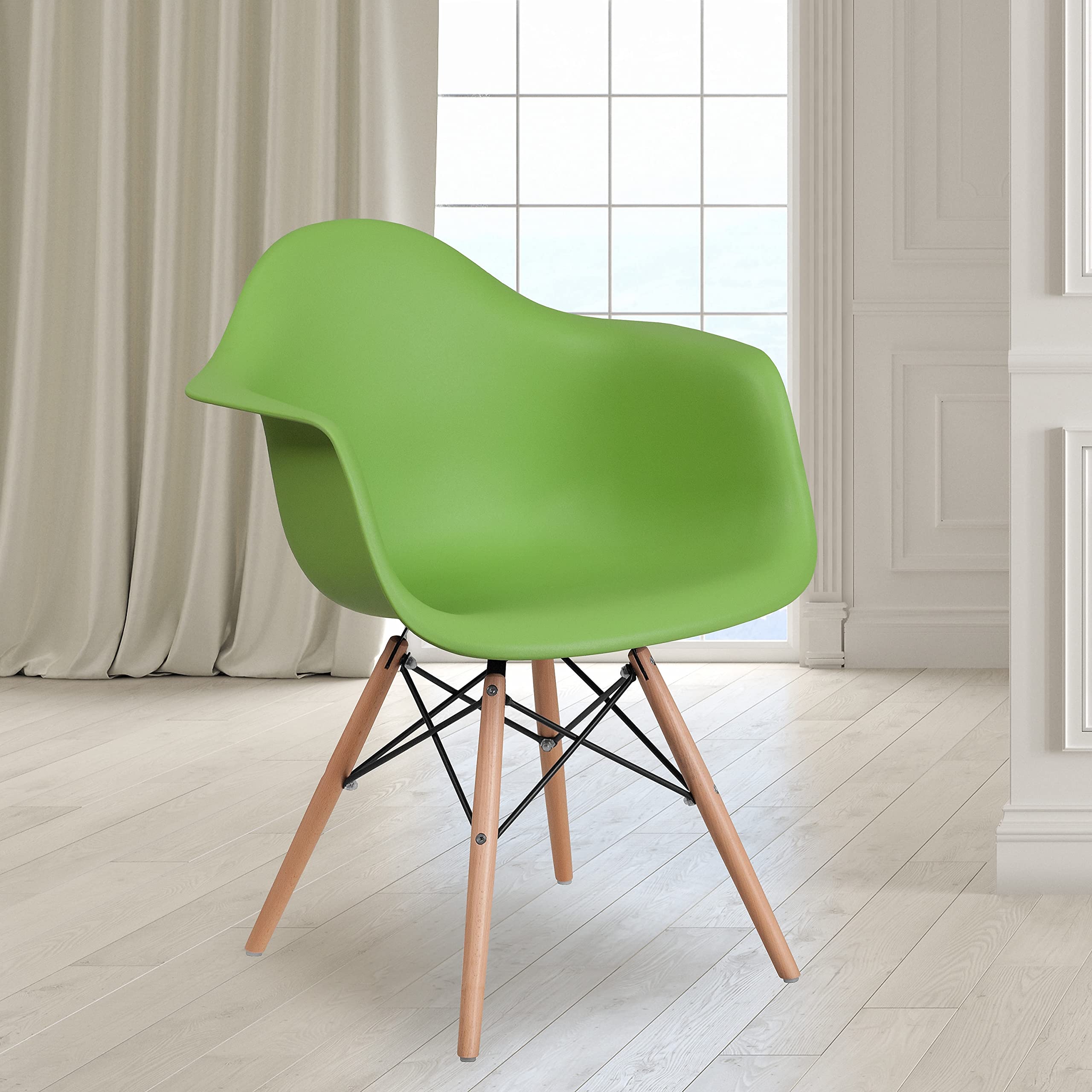 Flash Furniture Alonza Series Green Plastic Chair With Wooden Legs