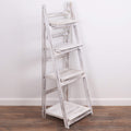 Milltown Merchants Ladder Shelf - Wooden Leaning Bookshelf - Rustic Folding Bookcase (Distressed White)