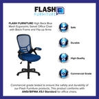 Flash Furniture Porter High-Back Swivel Office Chair with Adjustable Lumbar Support and Seat Height, Ergonomic Mesh Desk Chair with Flip-Up Armrests, Blue/Black