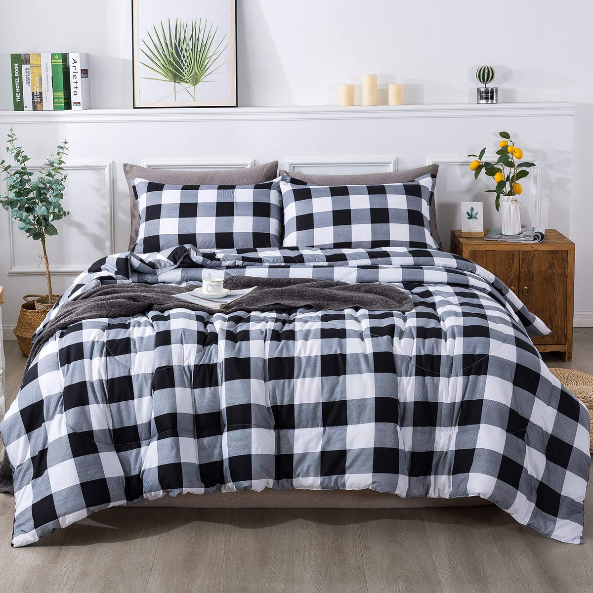 Andency Twin Comforter Set Black, 2 Pieces Lightweight Bedding Comforter Sets, Buffalo Check Plaid Comforter Set, All Season Dow