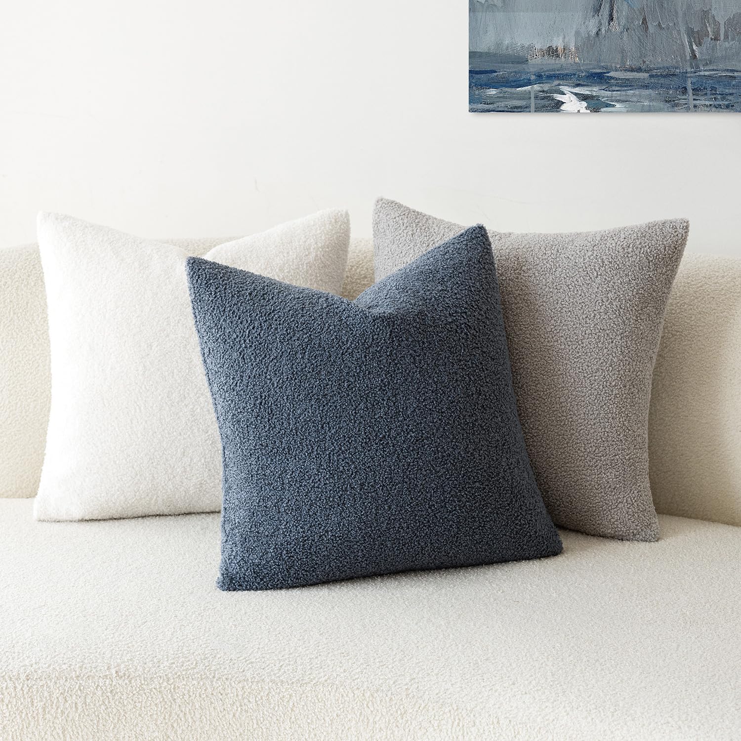 Foindtower Pack Of 2, Curly Faux Fur Decorative Throw Pillow Covers Soft Plush Cushion Case With Zipper Cozy Fluffy Boho Pillowc