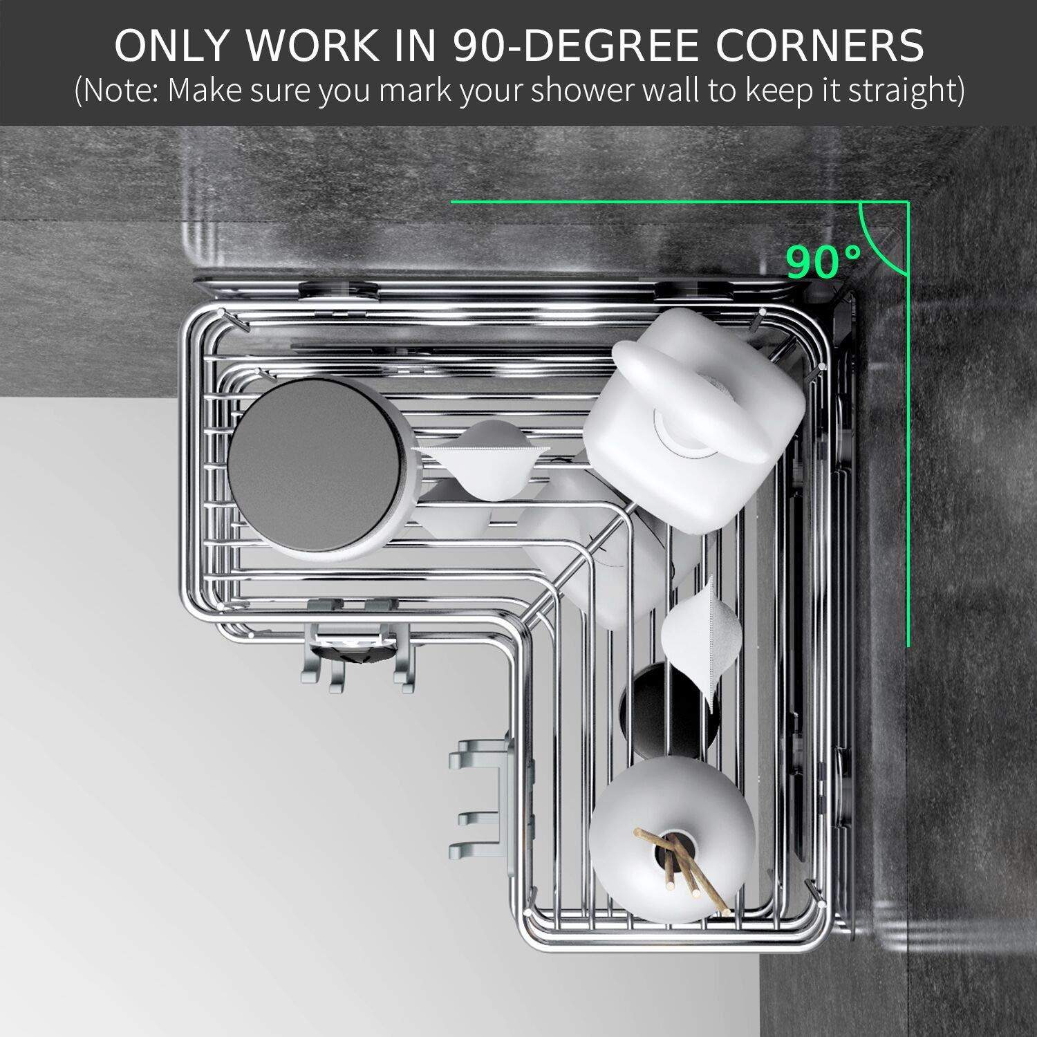 Nieifi Corner Shower Shelves Stainless Steel, Adhesive Shower Caddy Basket Rack With Hooks, Rust Proof For Bathroom Shelf Shampo