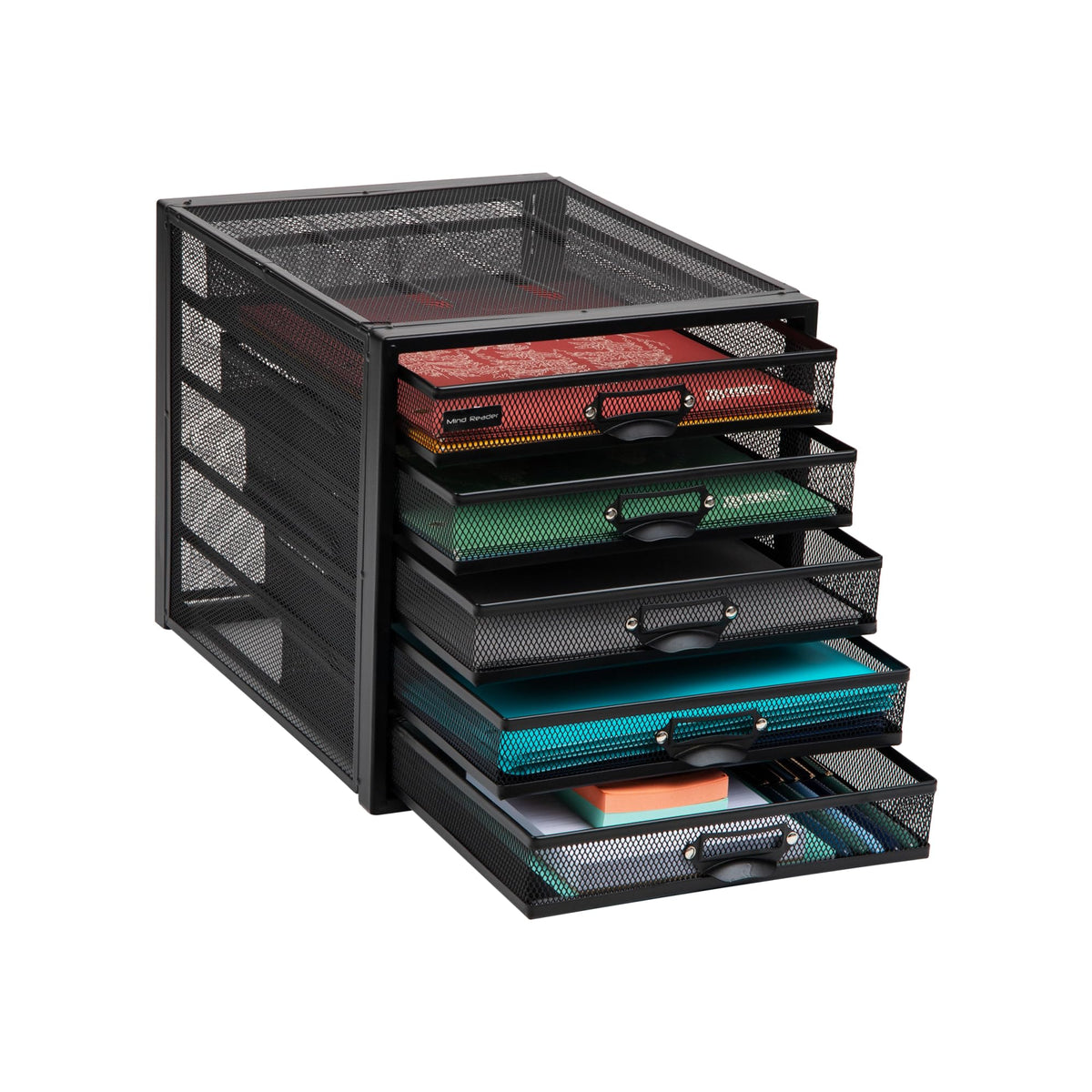 Mind Reader File Storage Drawers, Desk Organizer, Multi-Purpose, Crafts, Office, Metal Mesh, 11''L x 14''W x 11''H, Black, 5 Dra