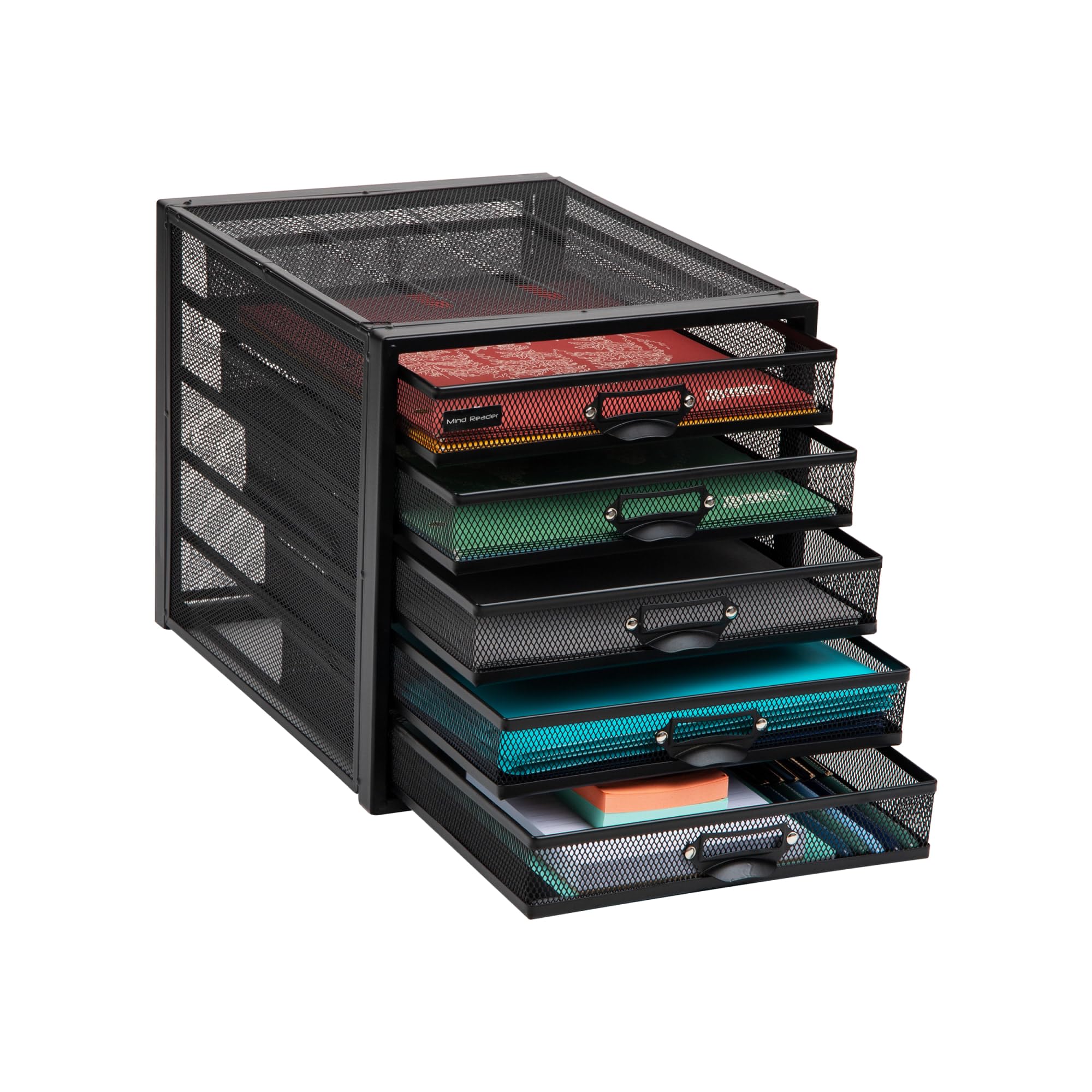 Mind Reader File Storage Drawers, Desk Organizer, Multi-Purpose, Crafts, Office, Metal Mesh, 11''L x 14''W x 11''H, Black, 5 Dra