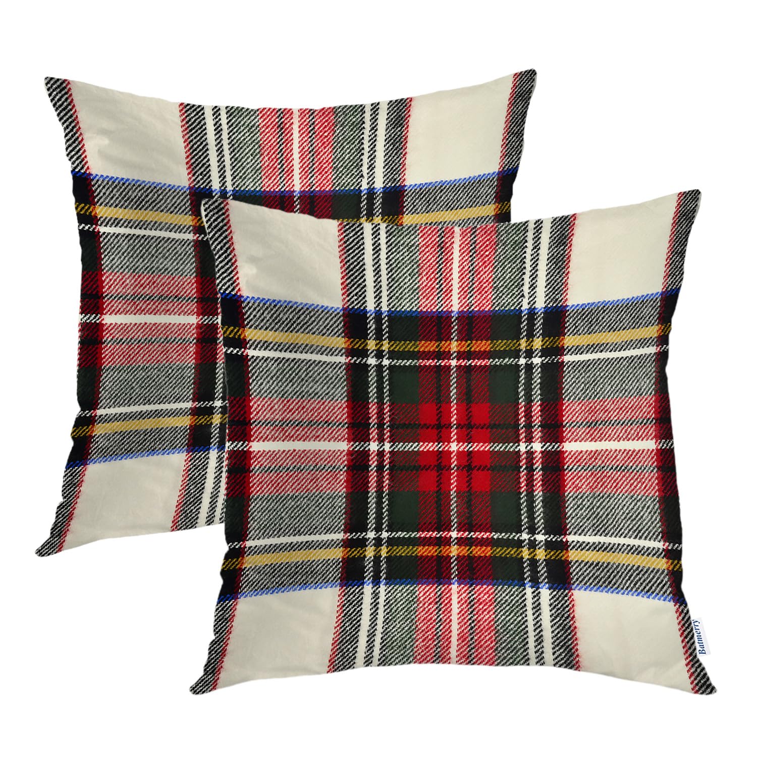 Batmerry Red White Plaid Decorative Pillow Covers, 22 X 22 Inch Colorful Scottish Tartan Plaid Double Sided Throw Pillow Covers