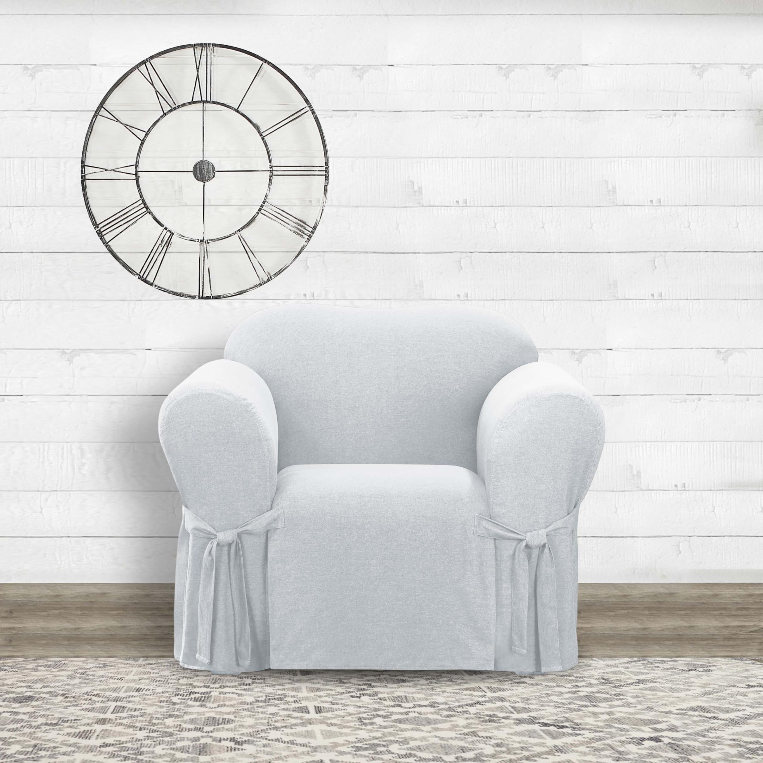 Surefit Farmhouse Basketweave Faux Linen Chair Slipcovers, Chair Cover One Piece Design And Straight Skirt, Removable And Machin