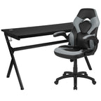 Flash Furniture Gaming Desk and Gray/Black Racing Chair Set/Cup Holder/Headphone Hook/Removable Mouse Pad Top - 2 Wire Management Holes