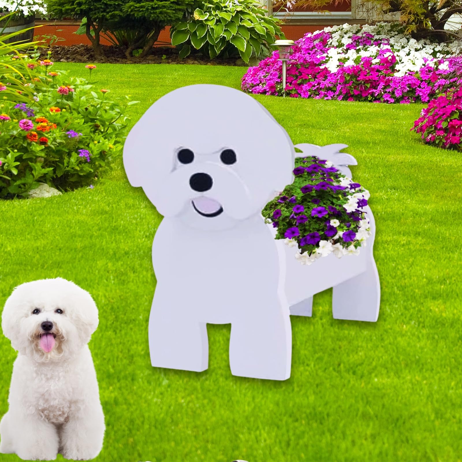 Strolfay Bichon Frise Dog Planter Plant Pots,Cute Large Dog Flower Planter,Gifts For Pet Lovers,Unique Animal Plant Pots,Office,