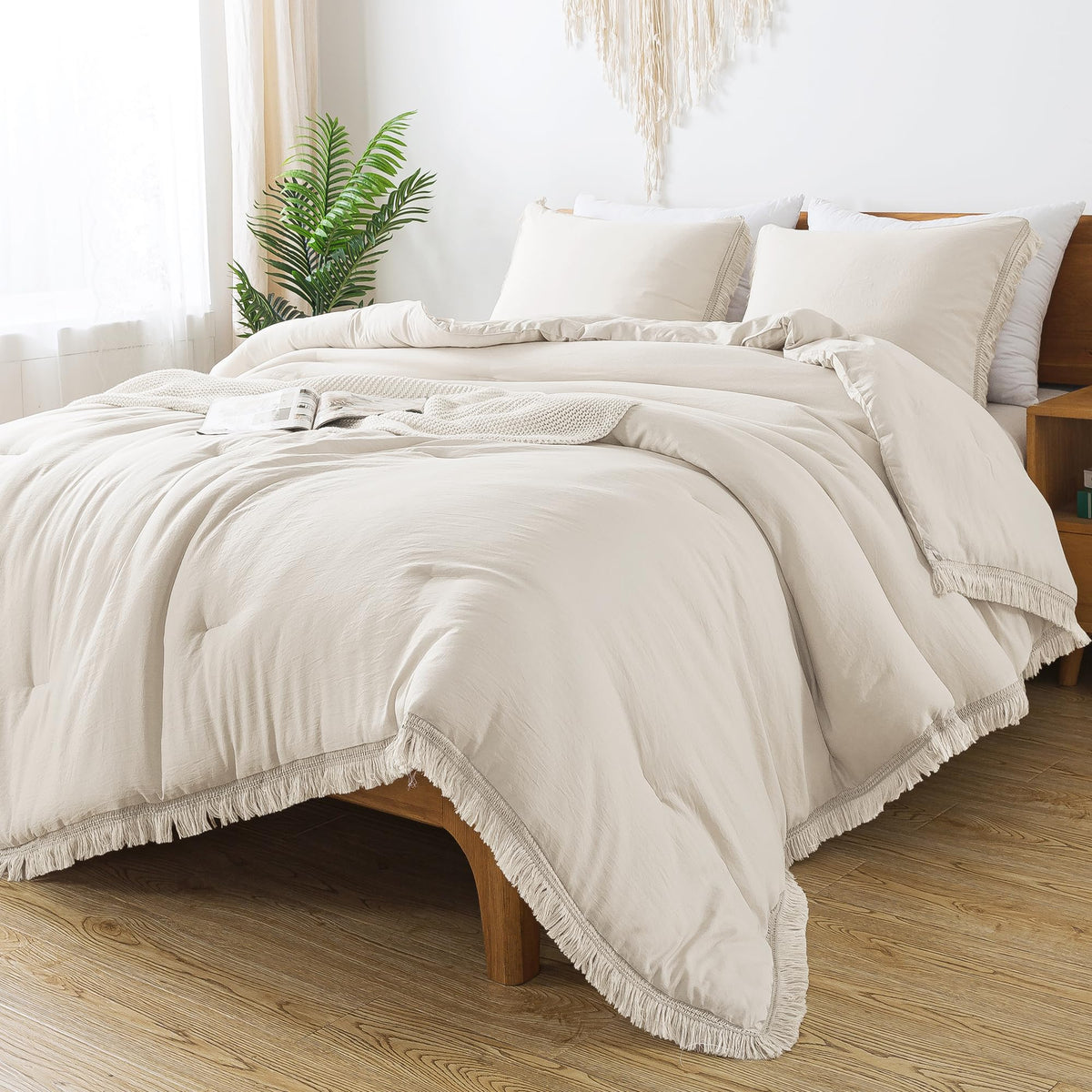 Andency Light Grey Comforter Set Twin Size, 2 Pieces Boho Tassel Lightweight Bedding Comforter Sets, All Season Soft Fluffy Frin