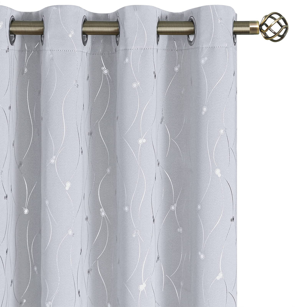 Bgment White Curtains 90 Inches Long, Grommet Thermal Insulated Blackout Curtains With Wave Line And Dots Printed For Bedroom, 2
