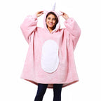 Solaris Pink Unicorn Wearable Blanket Hoodie With Large Pocket, Warm Super Soft Cozy Sherpa Sweatshirt Hoodie For Women, Best Gi