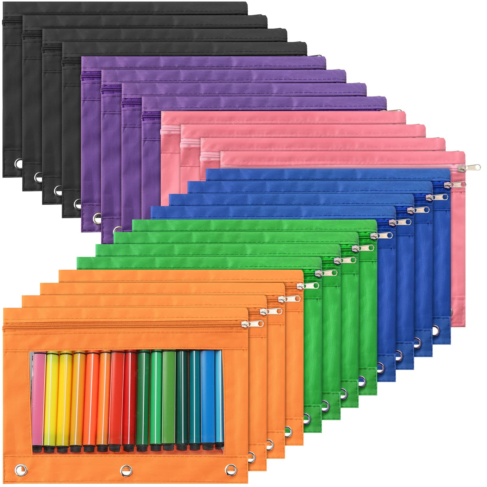 Marspark 48 Pieces 3 Ring Pencil Pouch Pencil Bag Pencil Zipper Pouches For 3 Ring Binder Pencil Pouch Bulk Pencil Cases With Cl