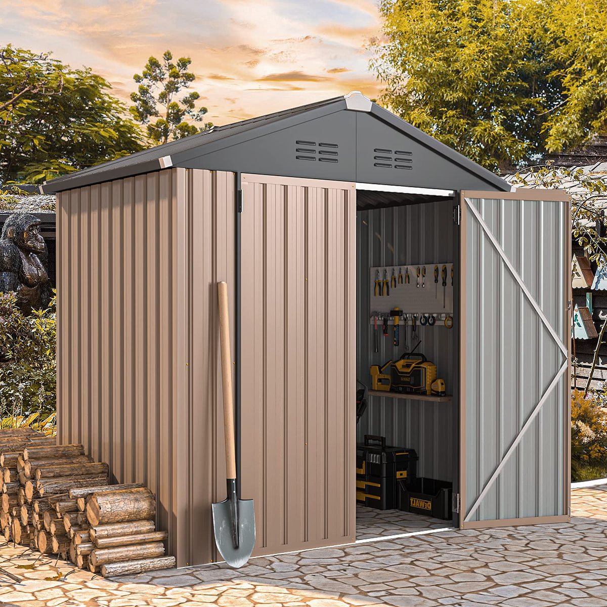 Aecojoy 6' X 4' Storage Shed, Metal Sheds & Outdoor Storage Clearance, Utility And Tool Garden Shed With Lockable Doors For Back