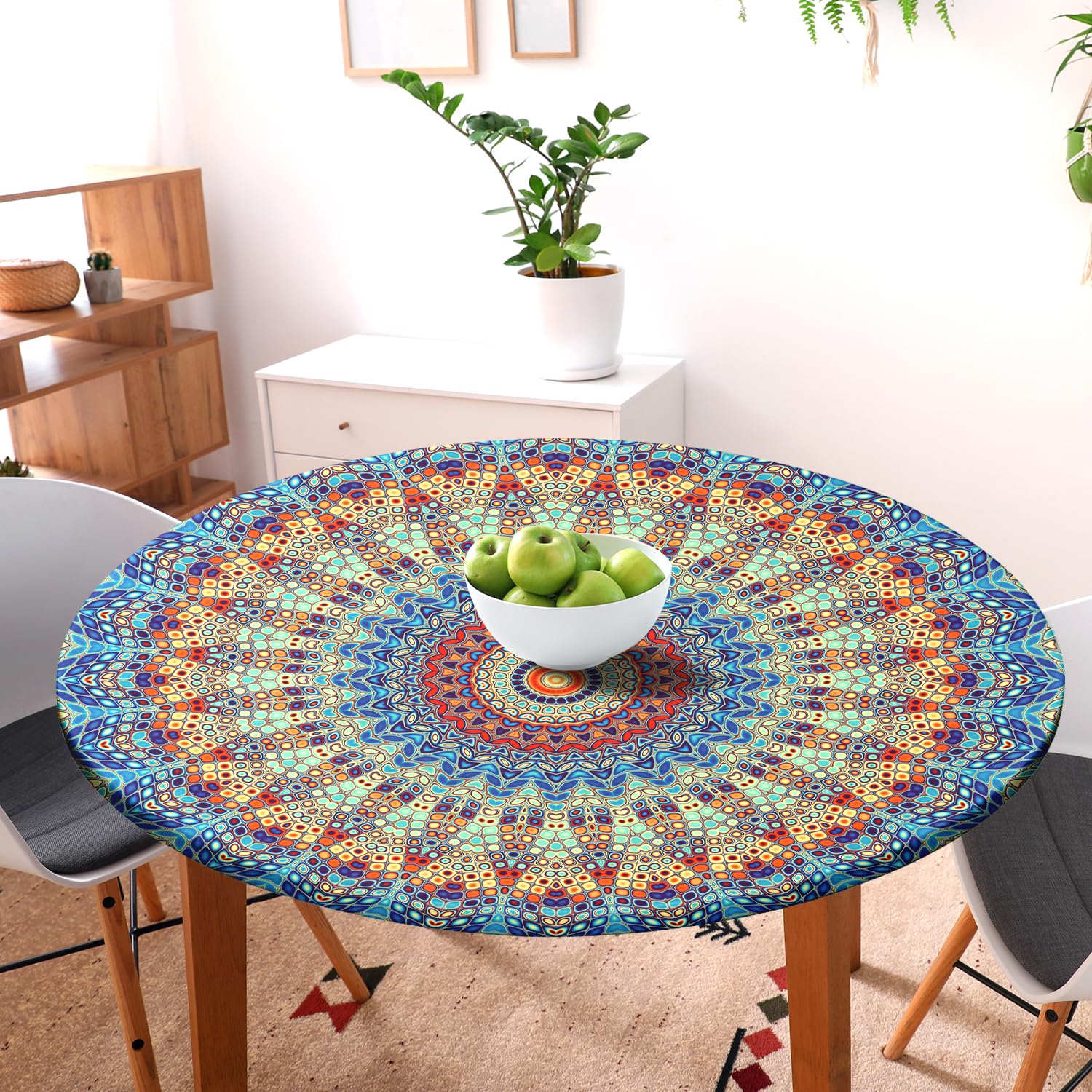 Round Fitted Tablecloth With Elastic Round Outdoor Tablecloth Round Elastic Tablecloth For Round Tables Waterproof Wipeable Tabl