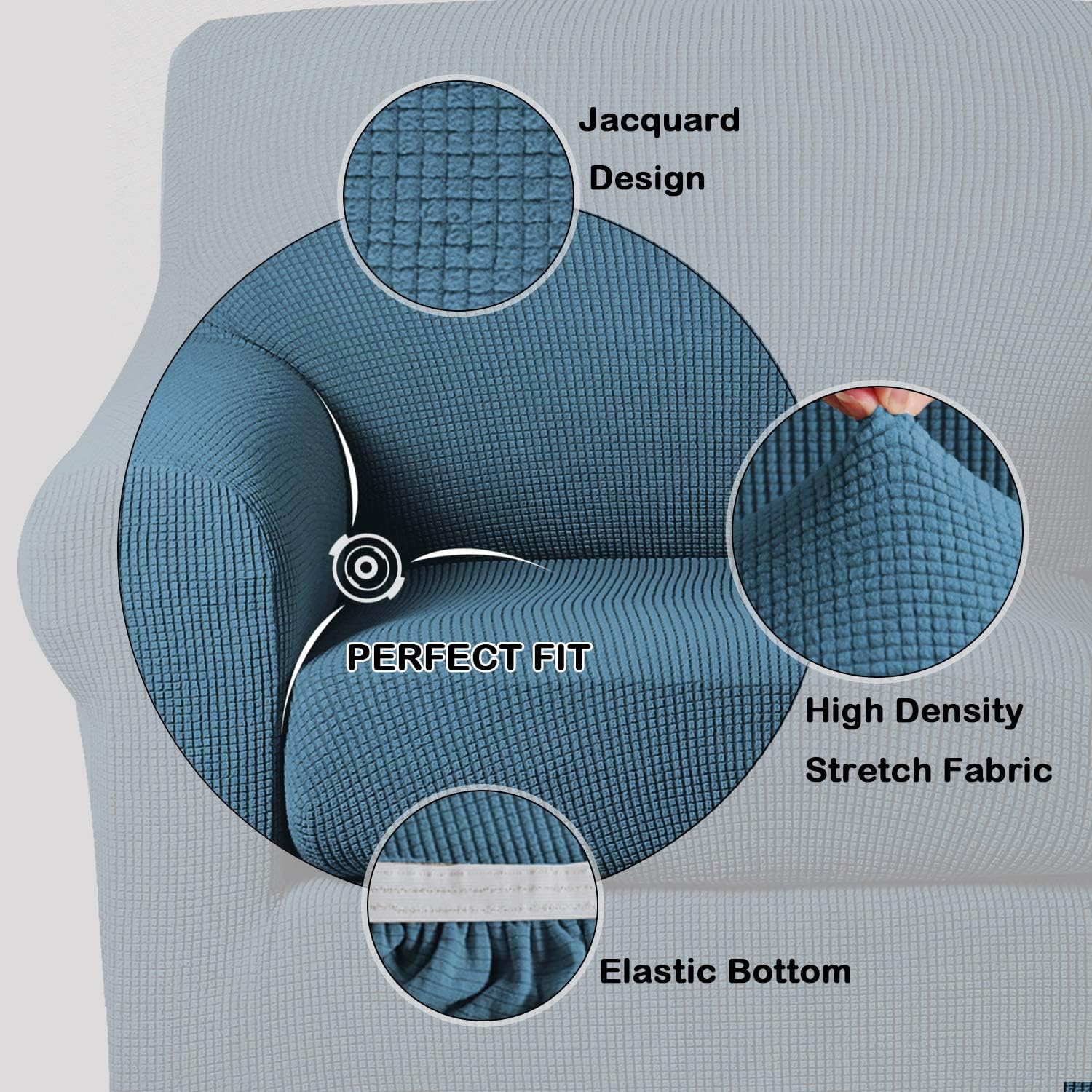 Turquoize Stretch Sofa Slipcover 2 Pieces Sofa Cover Couch Cover For 3 Cushion Couch Washable Furniture Protector Covers With Elastic Bottom Feature Thick Jacquard Fabric (Sofa, Dusty Blue)