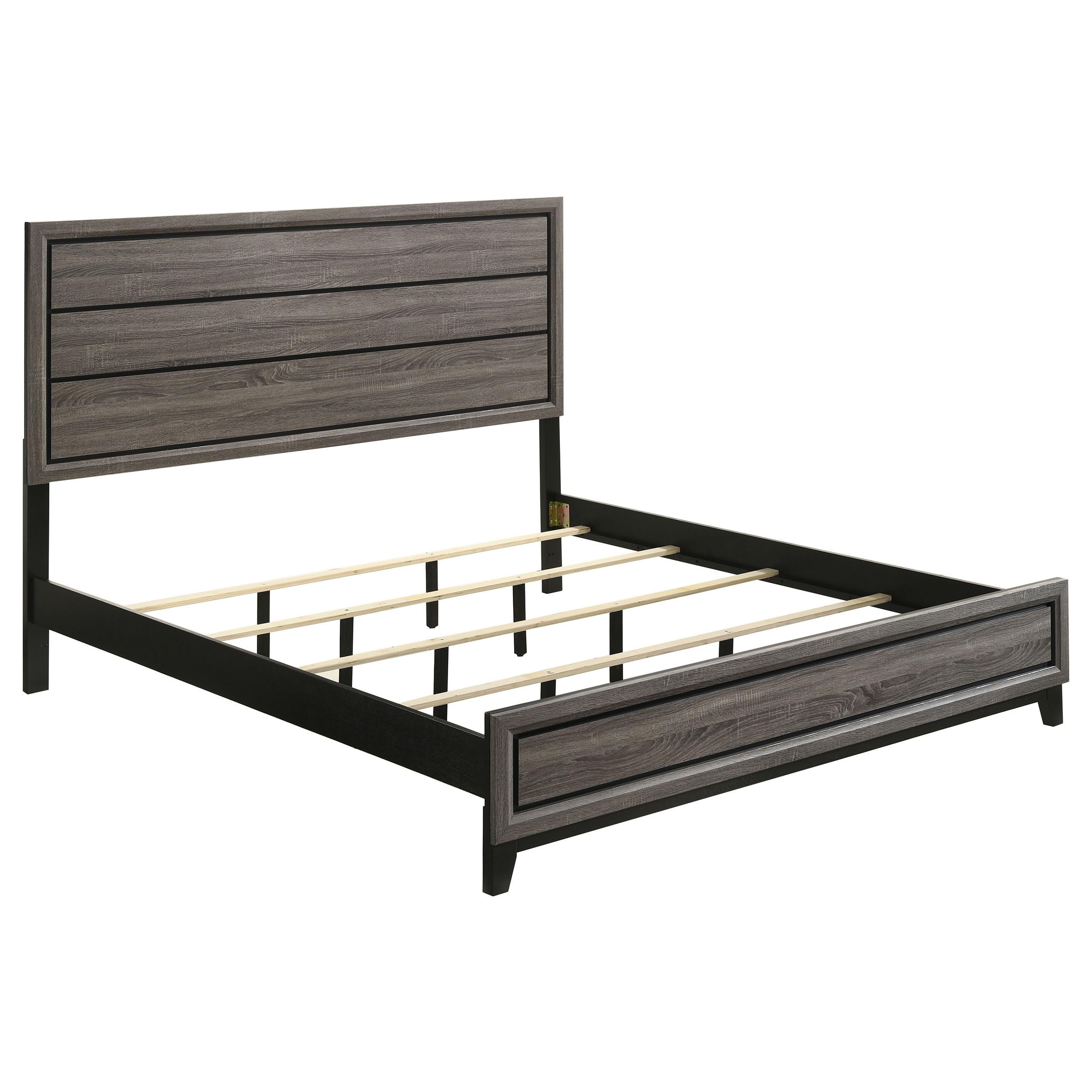 Simple Relax 4 Piece Wooden Eastern King Bedroom Set in Grey Oak and Black